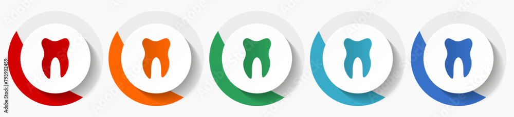 Aufkleber Tooth vector icon set, flat icons for logo design, webdesign and mobile applications, colorful round buttons