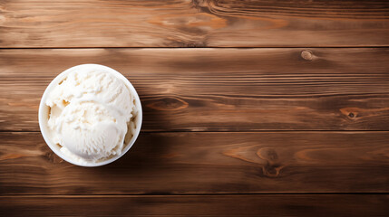 One Ice cream cup on wooden background