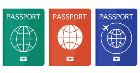 International passport for travel in red green and blue color