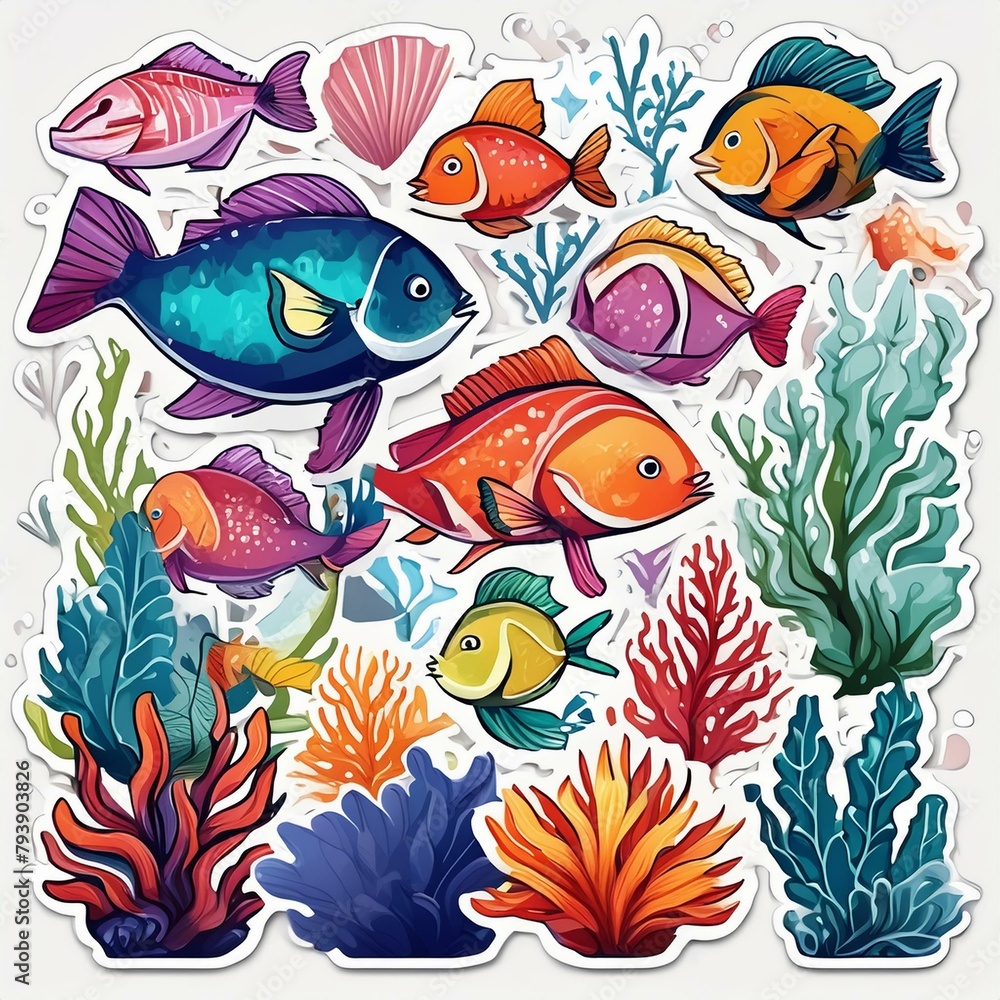 Wall mural a series of under the sea marine life stickers