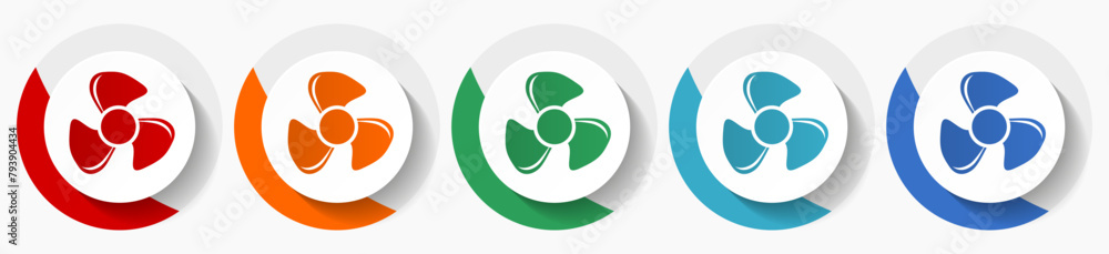 Aufkleber fan vector icon set, flat icons for logo design, webdesign and mobile applications, colorful round b