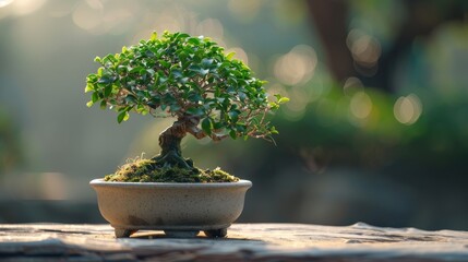 Attractive miniature Serissa bonsai in ceramic pot ideal for creating a natural and refreshing background or wallpaper