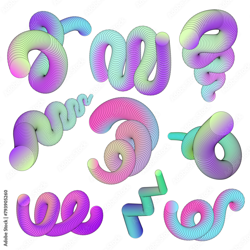Poster abstract acid 3d flexible shapes with colorful gradients in retro style.vector futuristic abstract s
