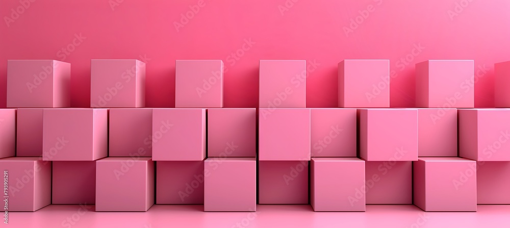 Poster Pink Cubic Patterns: Abstract Elegance in Ultrawide Banner Background, Creating a Captivating Visual Symphony