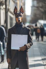 dog breed Doberman on the street