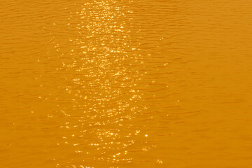 Gold water with ripples on the surface. Defocus blurred transparent gold colored clear calm water...
