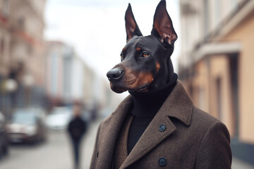 dog breed Doberman on the street