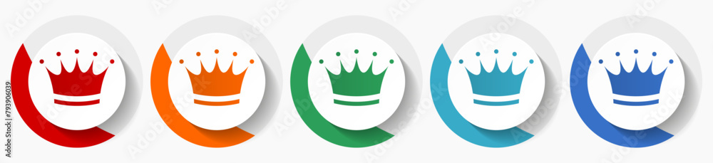 Aufkleber crown vector icon set, flat icons for logo design, webdesign and mobile applications, colorful round