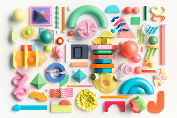 The collection clipart isolate items featuring a various of playful geometry Collection of various 3D plastic cute vector shapes. abstract forms, all playful creativity and whimsical