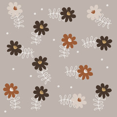 Boho pattern with neutral color. Nature motives, flowers pattern, nursery pattern suitable for kids fabric pattern