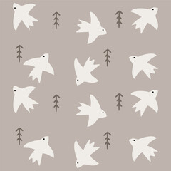 Boho pattern with neutral color. Nature motives, abstract bird, nursery pattern suitable for kids fabric pattern