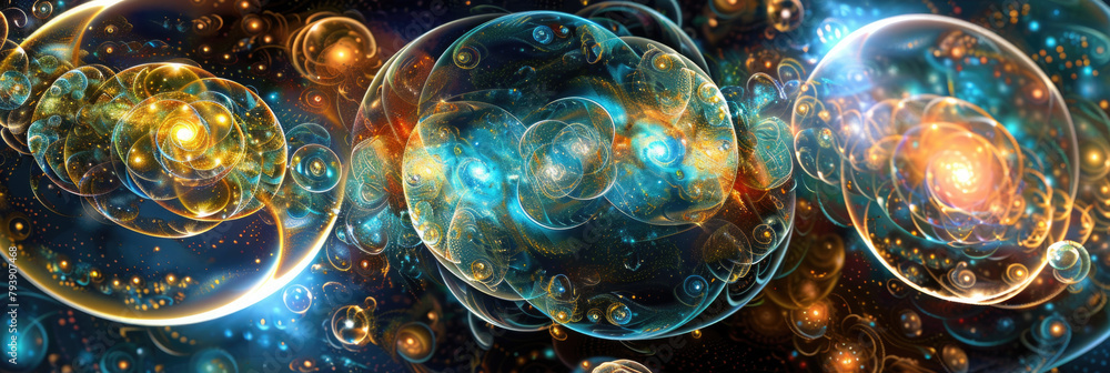 Poster a cluster of translucent bubbles drifting in mid-air, reflecting light and creating a mesmerizing si