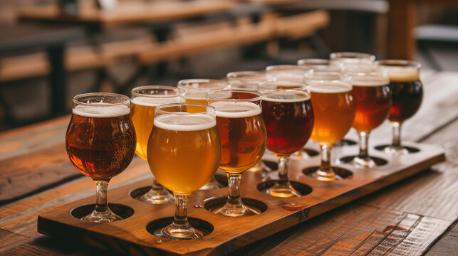 Glasses of beer on table