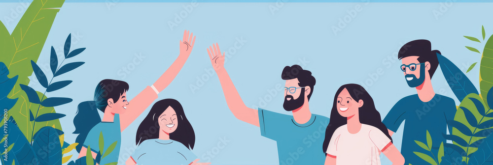 Poster a group of individuals standing next to each other in a row, with varied expressions. they are dress