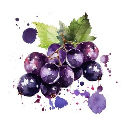 Vibrant watercolor blackcurrants burst with color and life