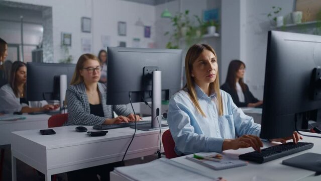Sales Department Or Marketing Department Of Modern Company, Women Working With Computers