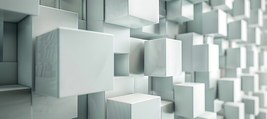 White Cubic Patterns: Abstract Ultrawide Banner Background with Intriguing Geometric Designs for a Modern Aesthetic