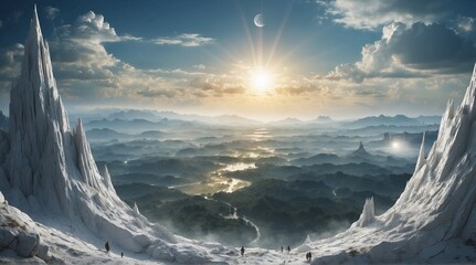 snow covered mountains in winter - obrazy, fototapety, plakaty