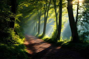 Obraz premium The forest is bright with sunlight shining