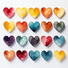Obraz premium Watercolor Thick Impasto Hearts Illustration, Generative Ai
