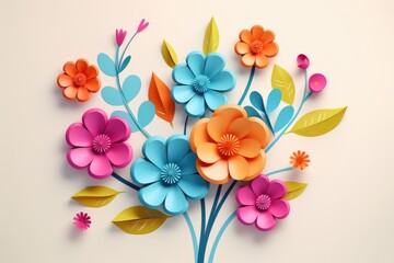 colorful spring flowers paper art illustration