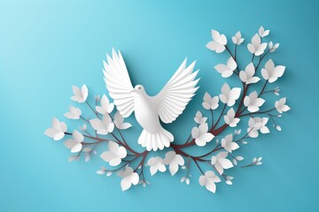 white dove floral paper art illustration