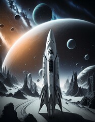 どこか宇宙で繁栄する文明の近未来的な都市の風景