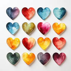 Fototapeta premium Watercolor Thick Impasto Hearts Illustration, Generative Ai