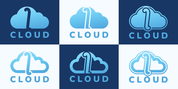 Set of letter I blue cloud logo. This logo combines letters and cloud shapes. Suitable for internet companies, apps, digital storage and the like.