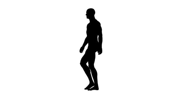 3D Render :  a silhouette male character is walking  on the white background with 360 degrees view