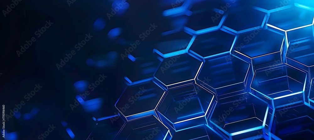 Poster blue hexagon harmony: mesmerizing patterns in ultrawide. a serene banner backdrop.