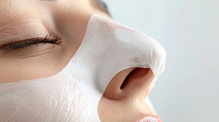 A close-up of a person wearing a nose splint after rhinoplasty surgery, recovering and waiting to reveal their new nose shape.
