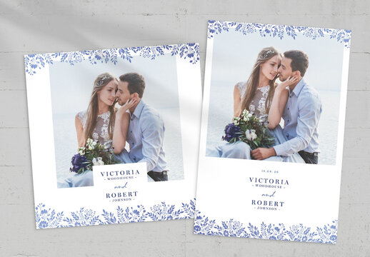 Minimal White & Blue Floral Photo Card Template