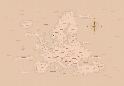 Vintage Europe Map Vector Illustration
