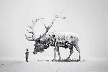 Solitary Wanderer Confronted by Majestic Moose Amidst the Enigmatic Arctic Landscape