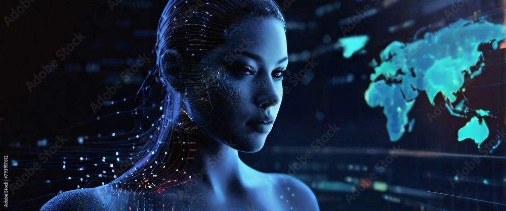 Poster showcase the mesh wire frame hand accuracy and speed of ai technology in data analysis by creating a