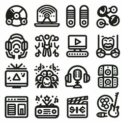 outline entertainment icon set silhouette vector illustration white background