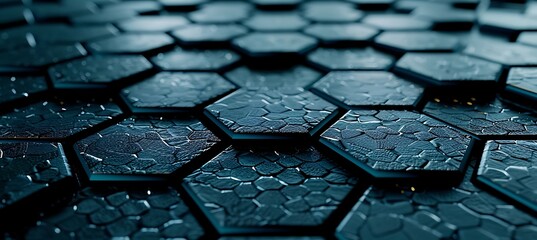 Cyan Hexagons: Abstract Patterns in Ultrawide Banner. Mesmerizing Geometric Design for Contemporary Backgrounds