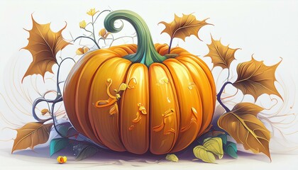 illustration of orange pumpkin on a white background for autumn fall and halloween 
