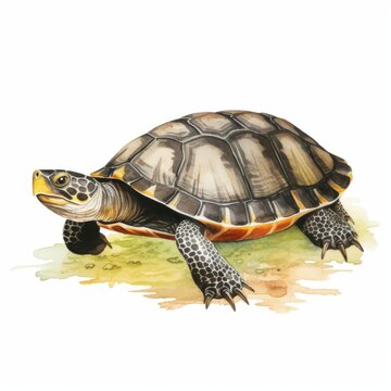 A watercolor painting of a Northern Map Turtle
