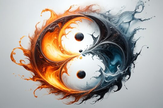 water and fire, Yin Yang sign, isolated on a white background
