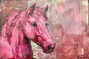 Illustration like painting of a pink horse head portrait