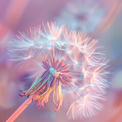 art photo of dandelion close-up on blue background 