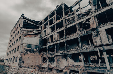 destroyed school building in Ukraine