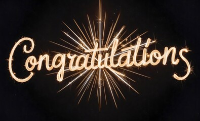 Bright sparkling Congratulations letters with bursting sparks on sleek black background, festive concept