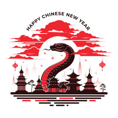 Happy Chinese New Year 2025, Year of the snake zodiac vector illustration