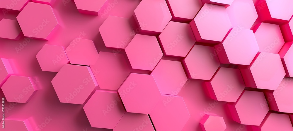 Poster pink hexagon harmony: abstract patterns in an ultrawide banner backdrop