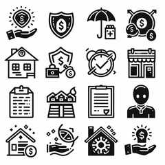 outline insurance icon set silhouette vector illustration white background