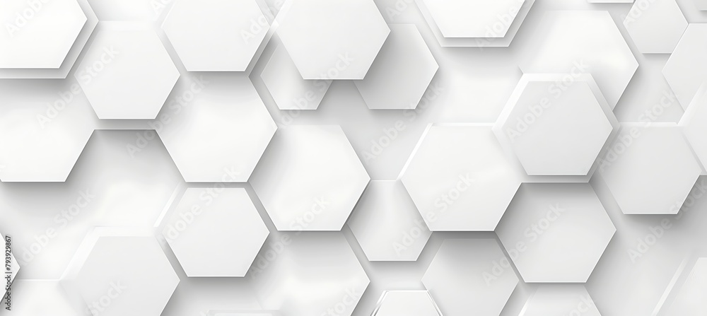 Poster hexagonal harmony: abstract white patterns in an ultrawide banner background