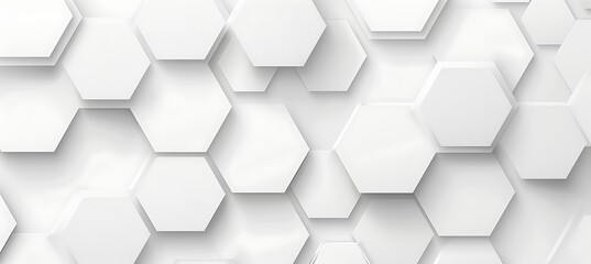 Hexagonal Harmony: Abstract White Patterns in an Ultrawide Banner Background - obrazy, fototapety, plakaty